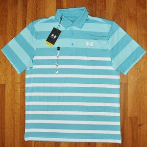 Under Armour UA Playoff 3.0 Stripe Golf Polo Mens M Blue White